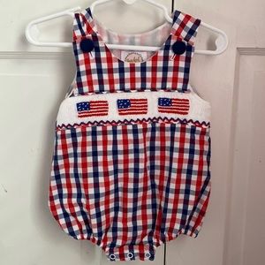 Smocked Gingham American Flag Bubble - 6mo